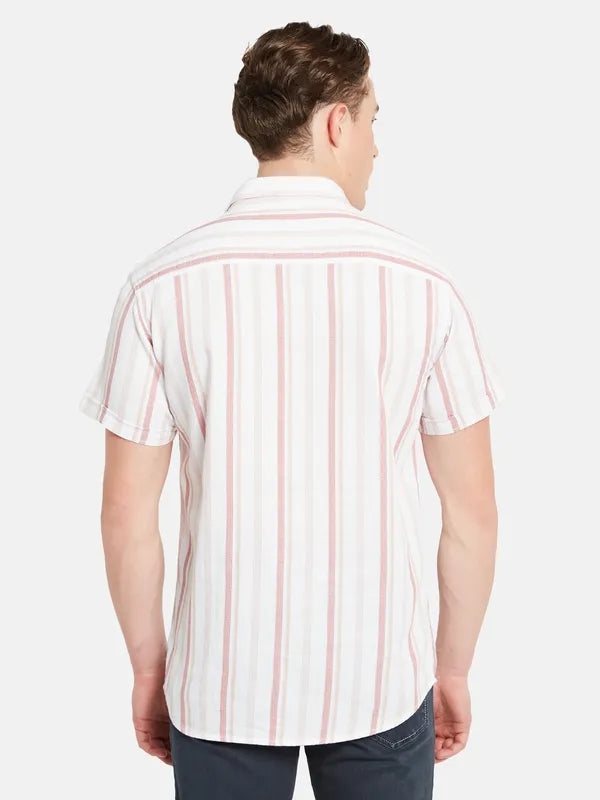 Mettle Vertical Striped Spread Collar Cotton Casual Shirt Discount