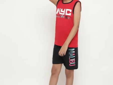 Octave Boys Typography Printed Mid Rise Knitted Cotton Sports Shorts Supply