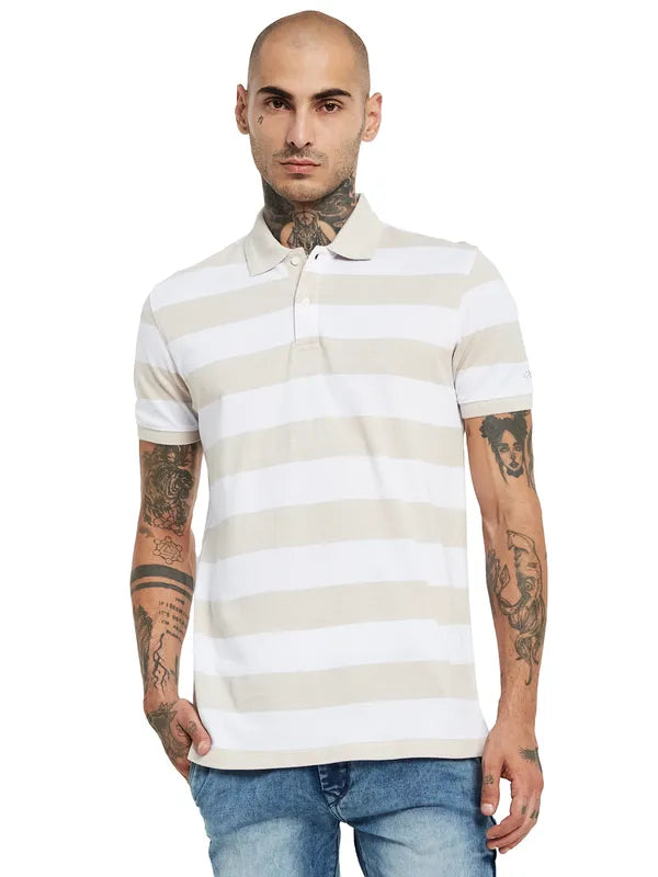 Octave Striped Polo Collar Cotton T-Shirt Fashion