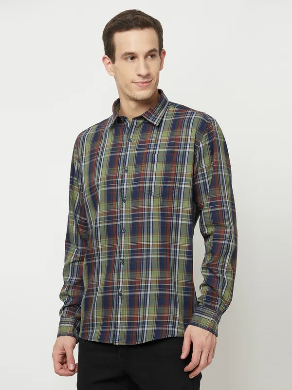 Mettle Men Olive Green Tartan Checks Checked Casual Shirt For Discount