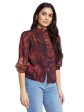 Mettle Floral Print Mandarin Collar Puff Sleeve Cotton Shirt Style Top For Cheap