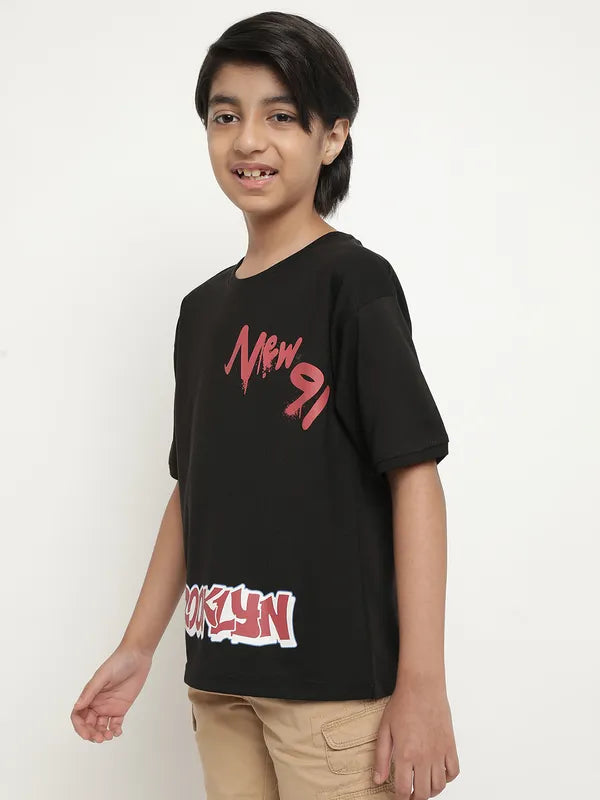 Octave Boys Typography Printed Drop Shoulder Cotton T-Shirt on Sale