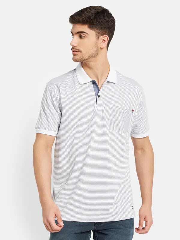 Stripes Print Polo T-Shirt With Chest Pocket Hot on Sale