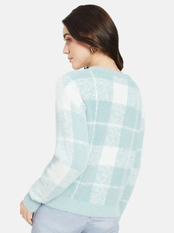 Mettle Women Blue  White Checked Pullover Online Sale