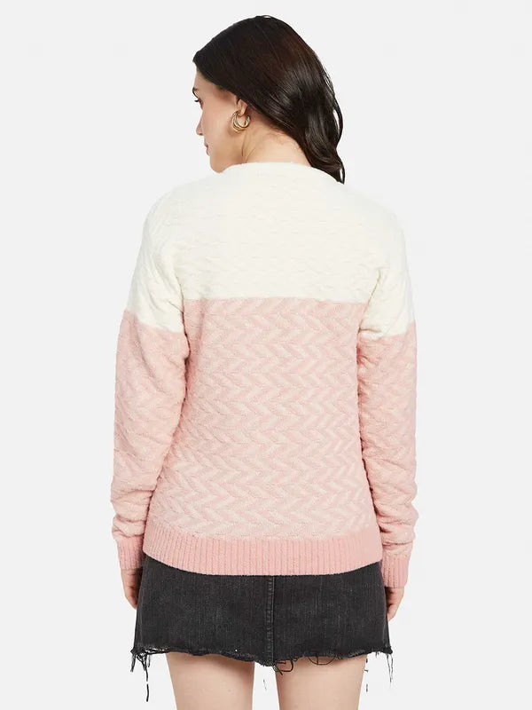 Mettle Women Pink  White Colourblocked Pullover For Sale