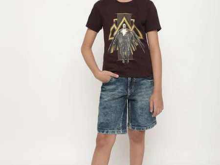 Octave Boys Black Adam Printed Cotton T-Shirt Cheap