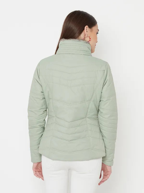 Mettle Women Green Full Sleeve Padded Jacket For Cheap