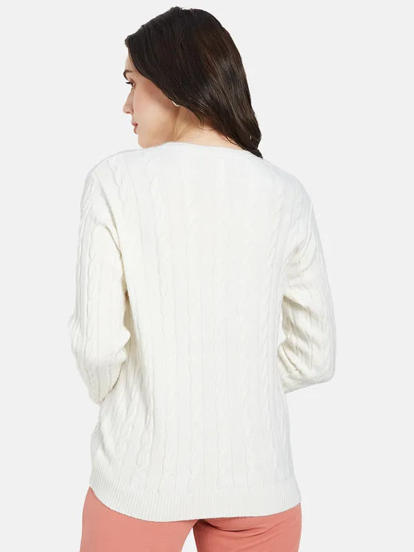 Mettle Women White Cable Knit Pullover Supply