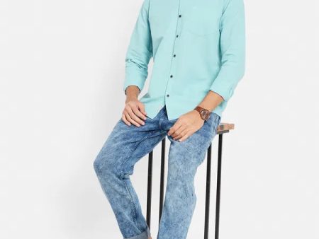 Mettle Men Blue Opaque Casual Shirt For Sale