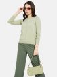 Mettle Women Olive Green Cable Knit Pullover For Sale