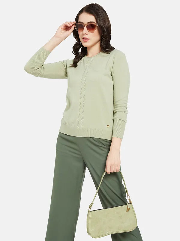 Mettle Women Olive Green Cable Knit Pullover For Sale