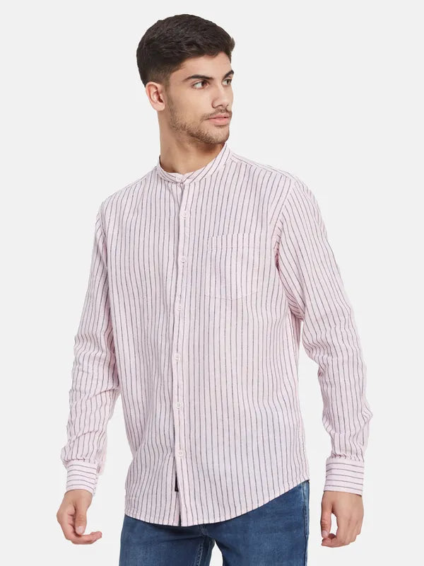 Vertical Stripes Mandarin Collar Shirt For Cheap