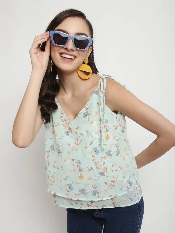 Mettle Floral Printed V-Neck Cotton Top Hot on Sale