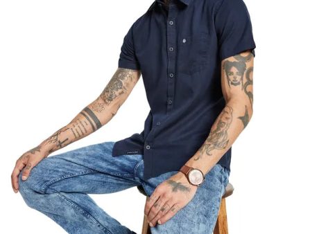 Mettle Short Sleeve Opaque Cotton Casual Shirt For Sale