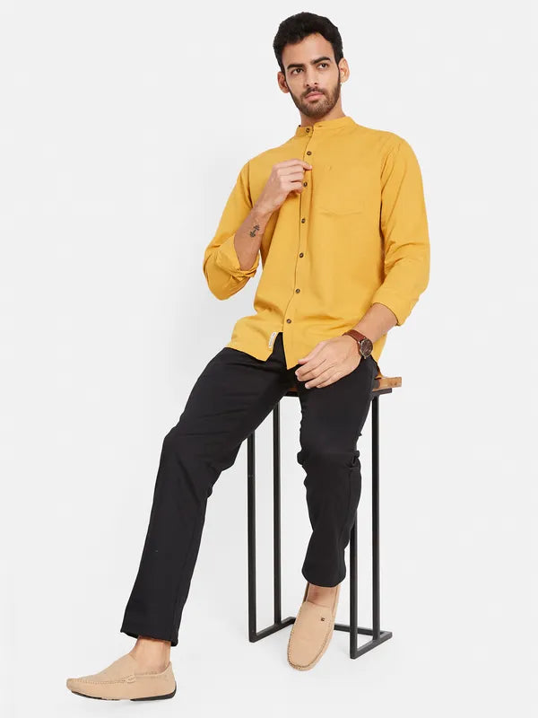 Mettle Men Yellow Opaque Casual Shirt For Sale