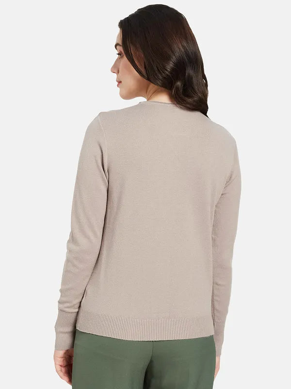 Mettle Women Beige Cable Knit Pullover on Sale