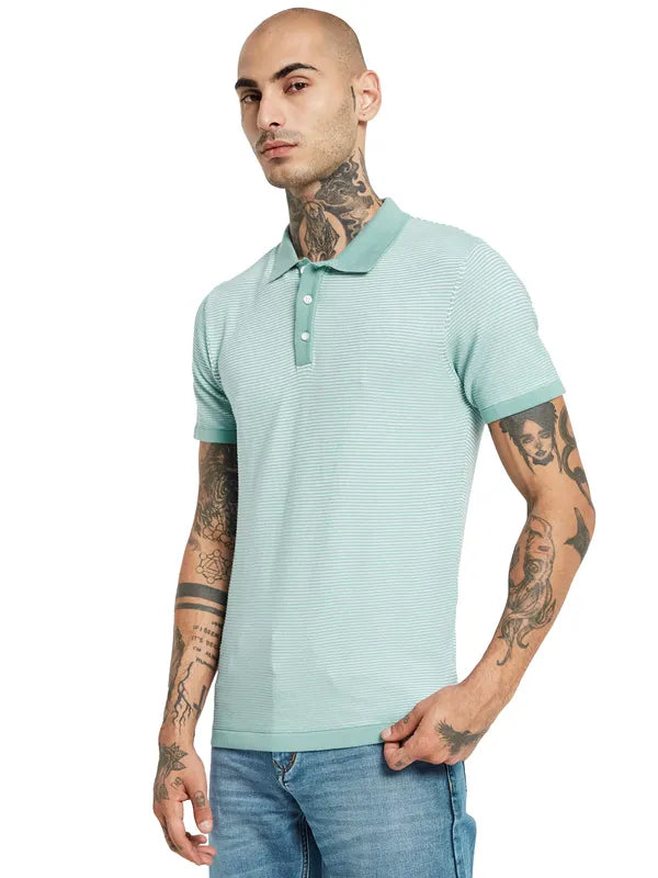 Mettle Striped Polo Collar Cotton T-Shirt Sale