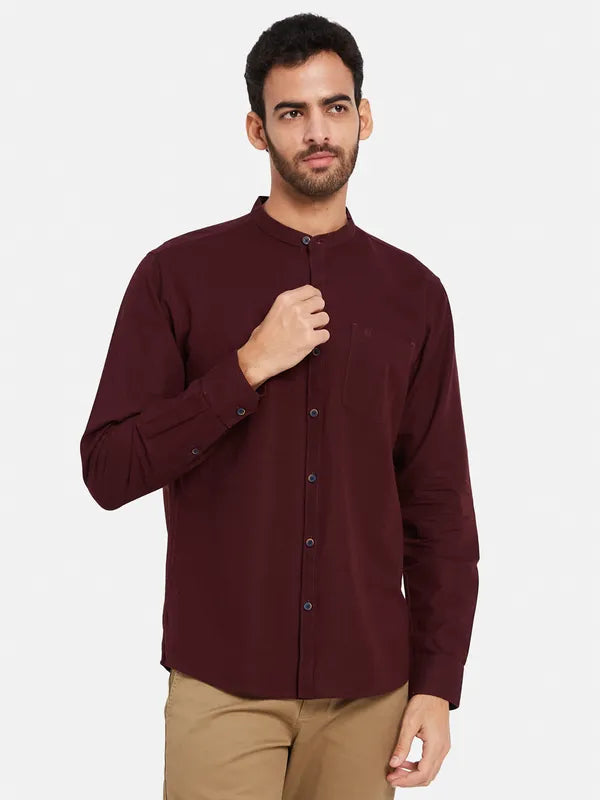 Mettle Men Maroon Opaque Casual Shirt For Cheap