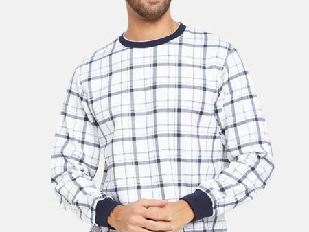 Octave Men White Checked Sweatshirt Online now