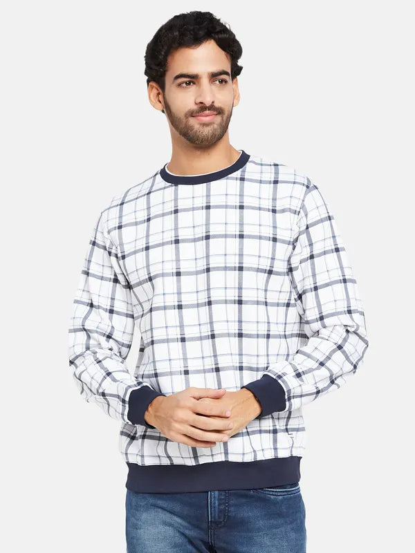 Octave Men White Checked Sweatshirt Online now