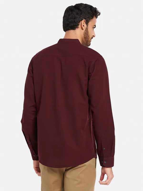 Mettle Men Maroon Opaque Casual Shirt For Cheap