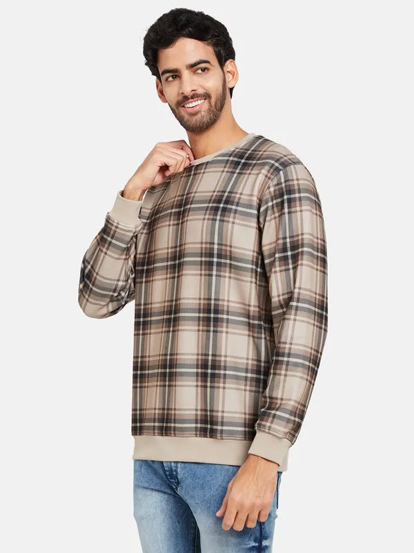 Octave Men Khaki Checked Sweatshirt Hot on Sale