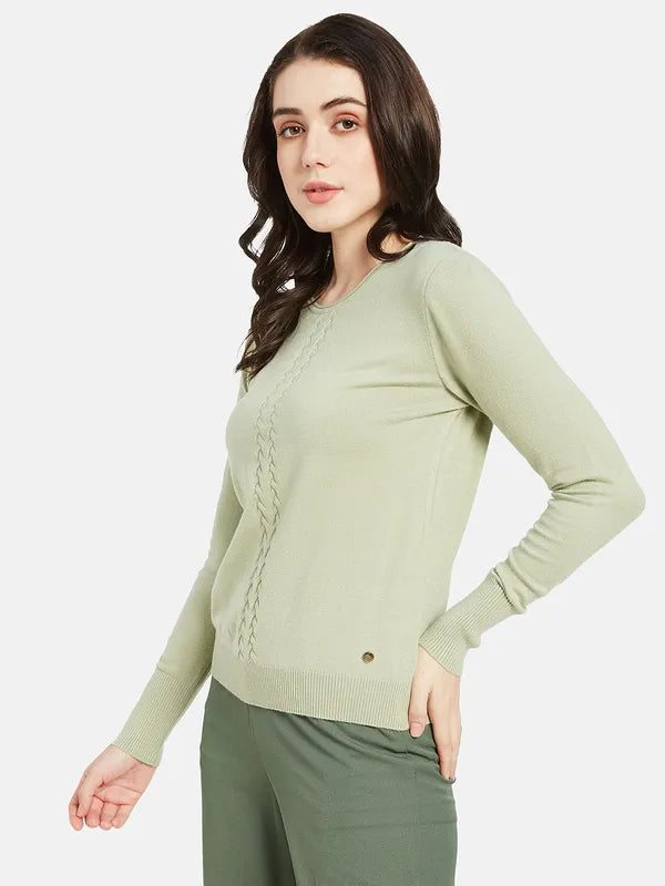 Mettle Women Olive Green Cable Knit Pullover For Sale