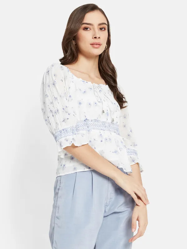 Smocking Floral Print Top Cheap