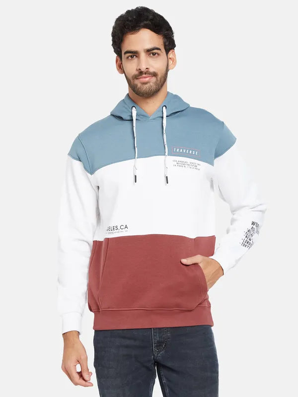 Octave Men Blue Colourblocked Hooded Sweatshirt Fashion