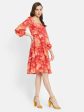 Square Neck Floral Print Three Tier Dress Hot on Sale