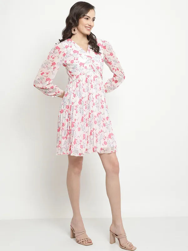 Mettle Floral Printed Puff Sleeve Fit Flare Dress Discount