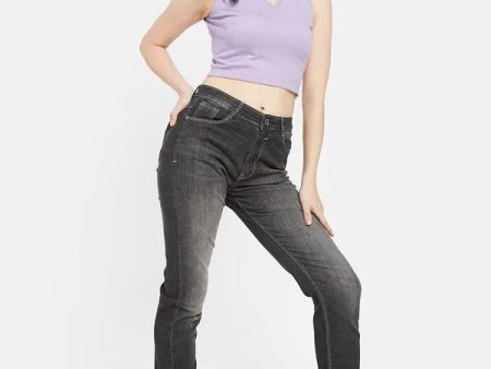 Mettle Women Charcoal Mildly Distressed Light Fade Stretchable Jeans For Cheap