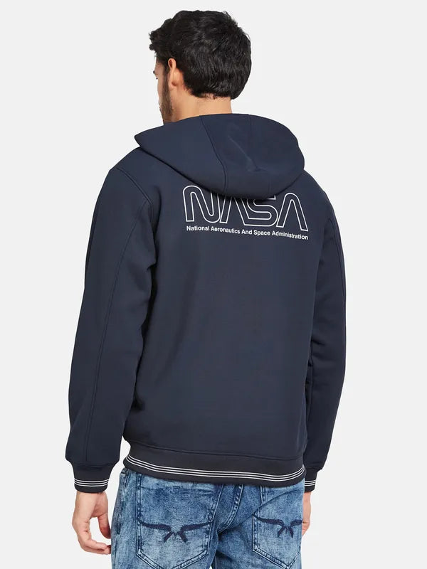 Octave Men Navy Blue Printed Hooded Sweatshirt Supply