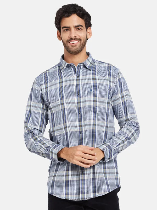 Mettle Men Blue Checked Casual Shirt Supply