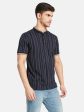 Vertical Stripes Mandarin Collar T-Shirt Sale