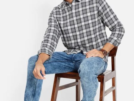 Mettle Men Grey Opaque Checked Casual Shirt Online