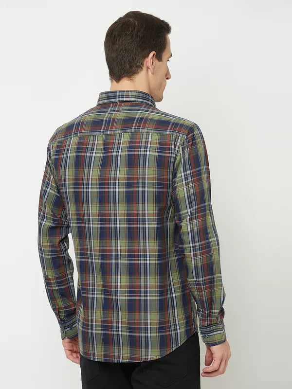 Mettle Men Olive Green Tartan Checks Checked Casual Shirt For Discount