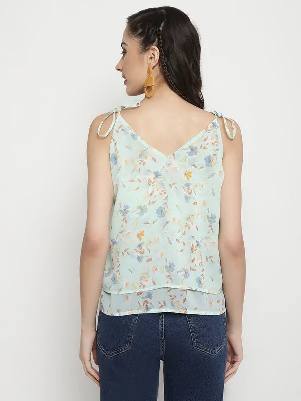 Mettle Floral Printed V-Neck Cotton Top Hot on Sale