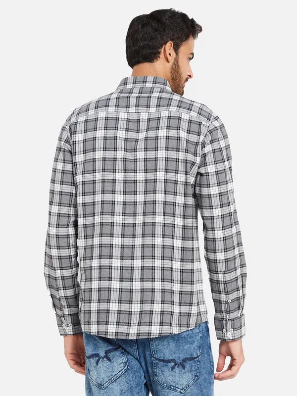 Mettle Men Grey Opaque Checked Casual Shirt Online