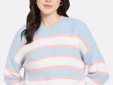 Mettle Women Blue  White Striped Pullover Cheap