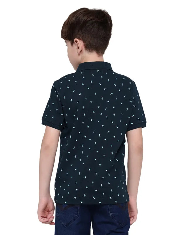 Octave Boys Micro Ditsy Printed Polo Collar Cotton T-Shirt Online now