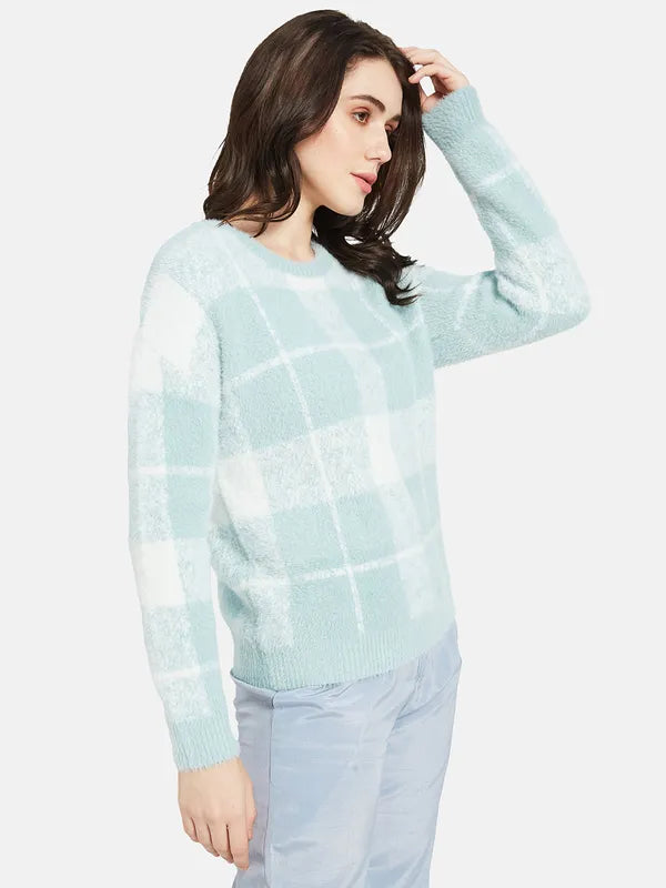 Mettle Women Blue  White Checked Pullover Online Sale