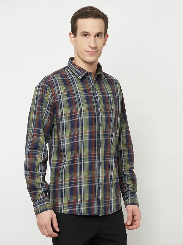 Mettle Men Olive Green Tartan Checks Checked Casual Shirt For Discount