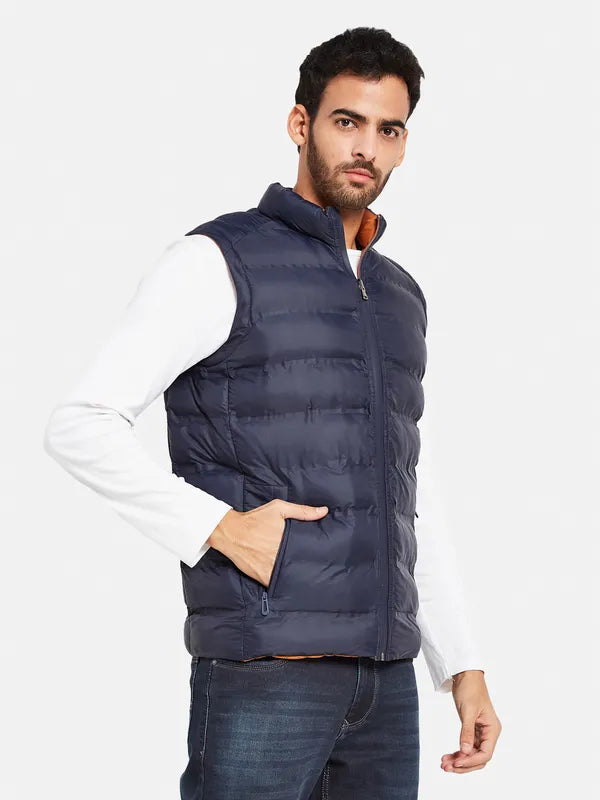 Mettle Men Navy Blue Colourblocked Reversible Tailored Jacket Sale