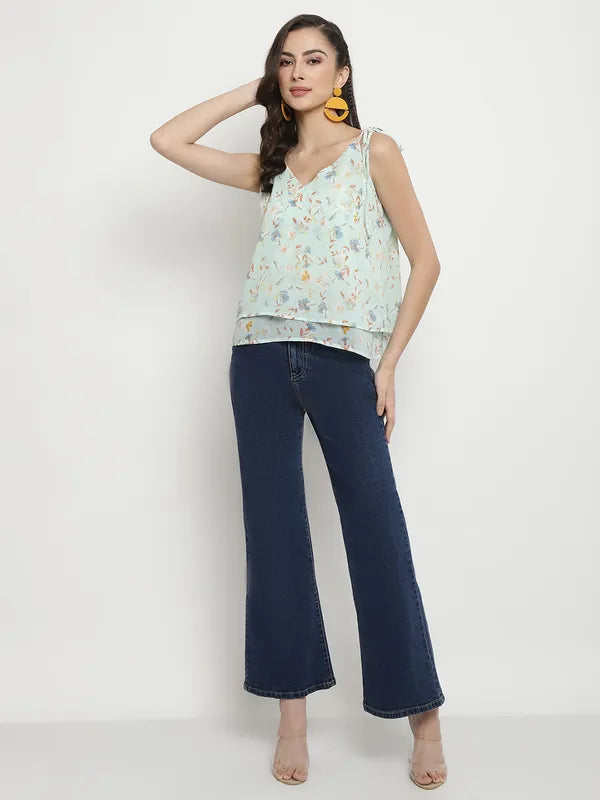 Mettle Floral Printed V-Neck Cotton Top Hot on Sale