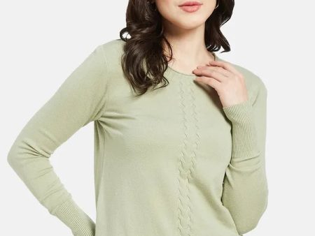 Mettle Women Olive Green Cable Knit Pullover For Sale