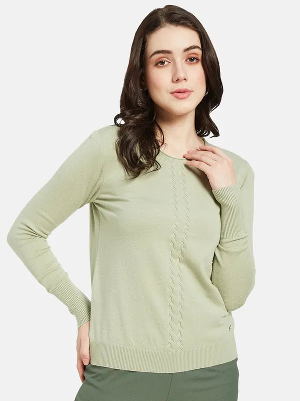 Mettle Women Olive Green Cable Knit Pullover For Sale