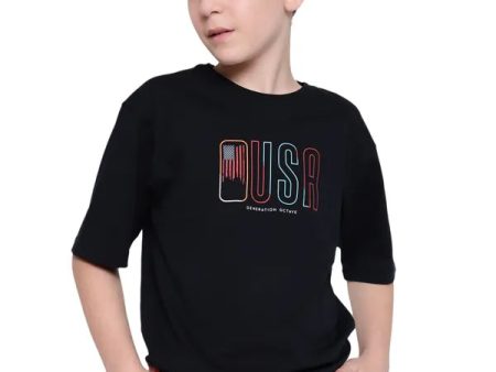 Octave Boys Typography Printed Round Neck Cotton T-Shirt on Sale