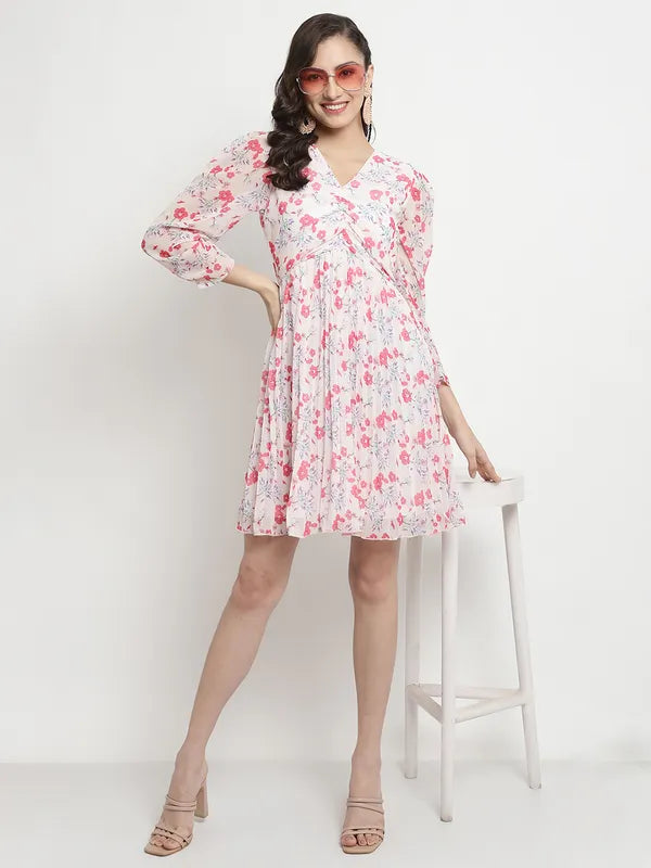 Mettle Floral Printed Puff Sleeve Fit Flare Dress Discount