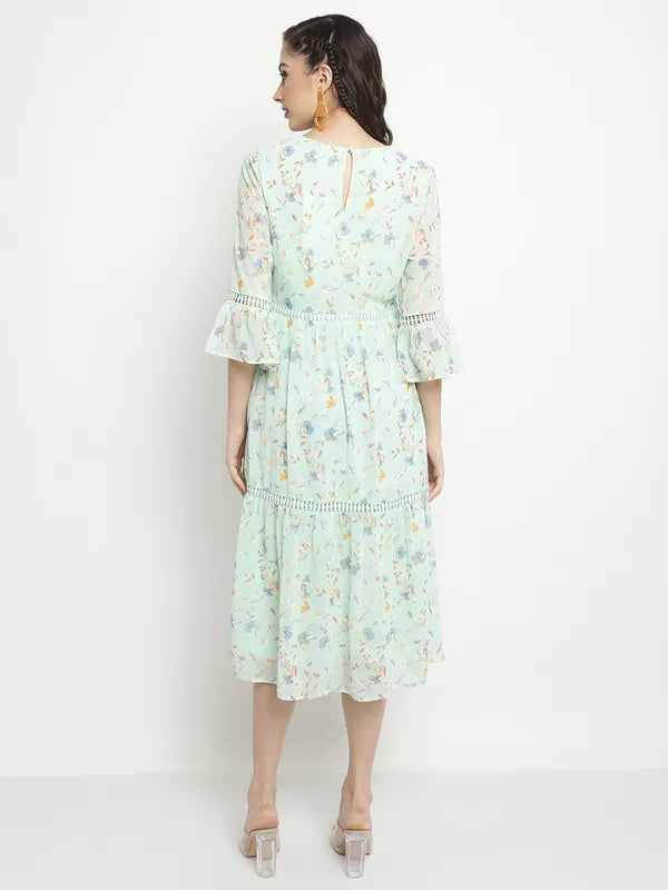 Mettle Floral Print Bell Sleeve Fit Flare Midi Dress Cheap